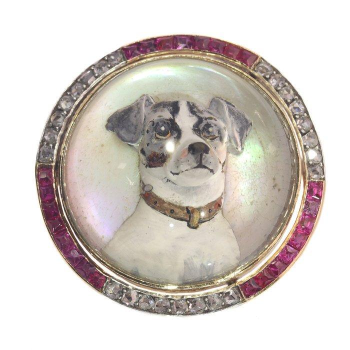 Broche - 18 karaat Geel goud, Witgoud - Diamant - English, Sieraden, Tassen en Uiterlijk, Antieke sieraden