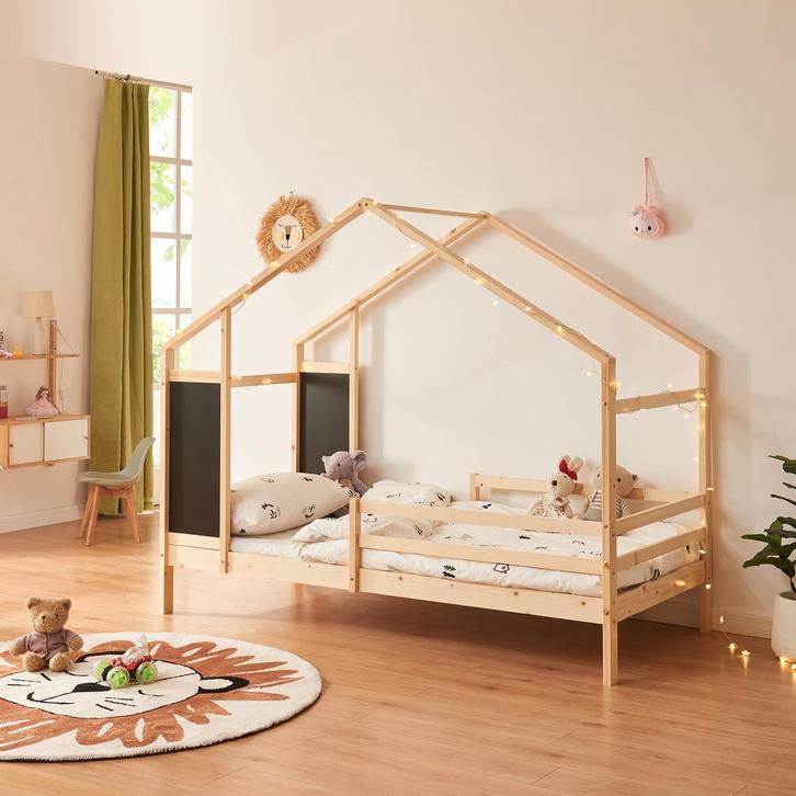 Kinderbed Lorenskog houten huisbed met valbescherming 200x90, Kinderen en Baby's, Kinderkamer | Bedden, Verzenden