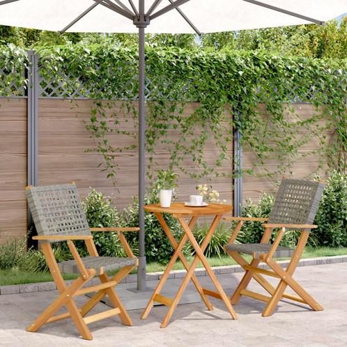 vidaXL 3-delige Bistroset poly rattan en massief hout grijs, Tuin en Terras, Tuinsets en Loungesets, Nieuw, Hardhout, Verzenden