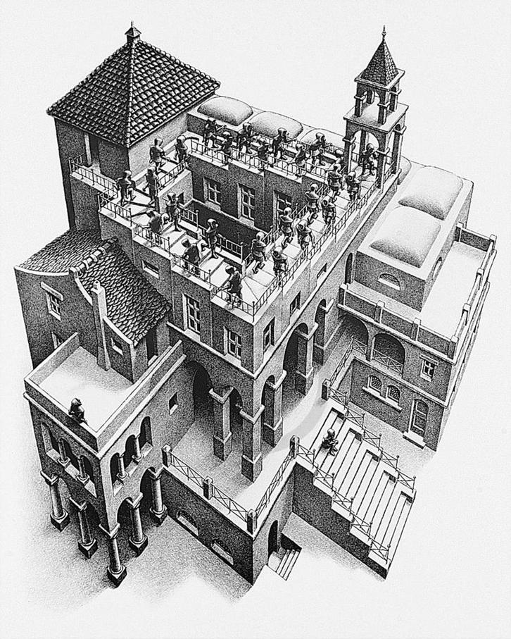 Kunstdruk M. C. Escher - Treppauf und Treppab 55x65cm, Huis en Inrichting, Woonaccessoires | Schilderijen, Tekeningen en Foto's