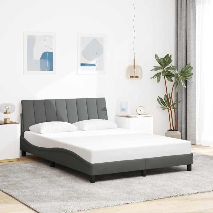vidaXL Bedframe zonder matras Hanko stof donkergrijs, Huis en Inrichting, Slaapkamer | Bedden, 140 cm, 200 cm, Grijs, Tweepersoons