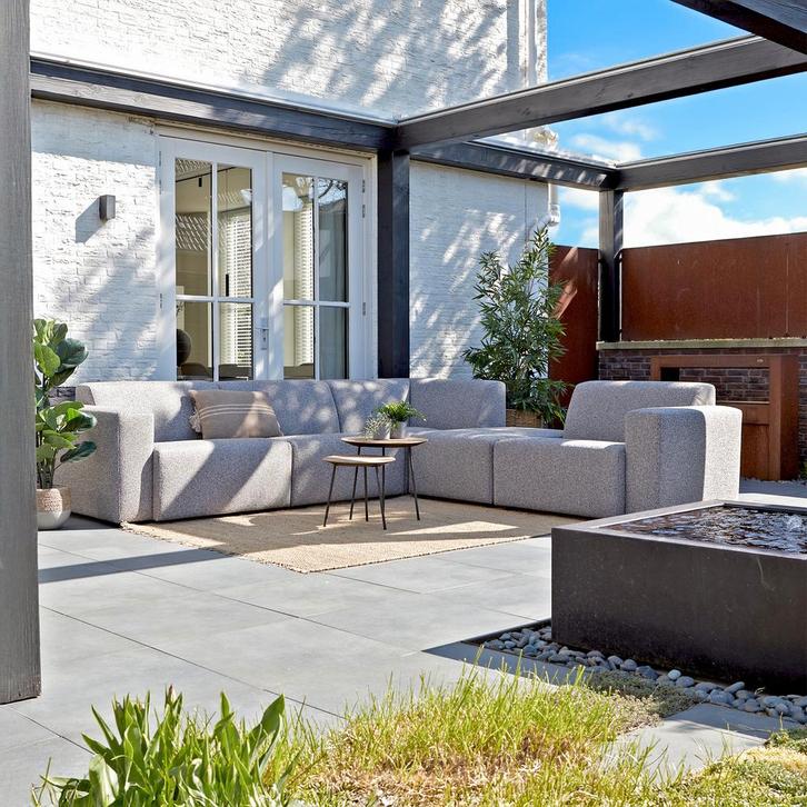 *WOONWINKEL* Grijze Buiten Hoekbank All-weather Met Tussenho, Tuin en Terras, Tuinsets en Loungesets, Nieuw, Verzenden