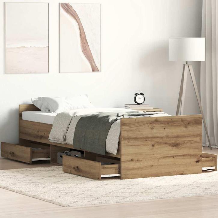 vidaXL Bedframe zonder matras spaanplaat artisanaal, Huis en Inrichting, Slaapkamer | Bedden, Bruin, Nieuw, Hout, Eenpersoons