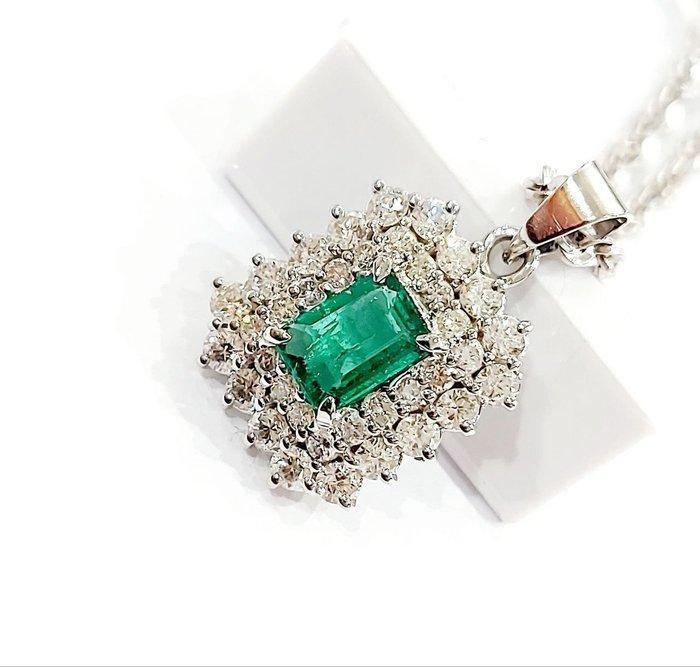 Ketting met hanger - 18 karaat Witgoud - 2.30ct. tw. Smaragd, Sieraden, Tassen en Uiterlijk, Antieke sieraden