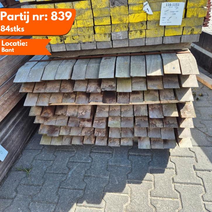 Hardhout Azobe Palen 1500x80x80mm, Doe-het-zelf en Verbouw, Platen en Panelen, Ophalen of Verzenden