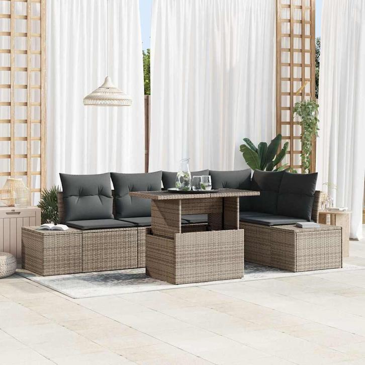 vidaXL Tuin Sofa Set met opslag 6 pcs Grijs Poly riet, Tuin en Terras, Tuinsets en Loungesets, Nieuw, Rotan, Verzenden