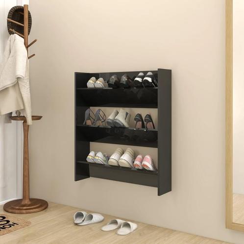vidaXL Wandschoenenkast 80x18x90 cm bewerkt hoogglans zwart, Huis en Inrichting, Kasten | Schoenenrekken, Nieuw, Verzenden