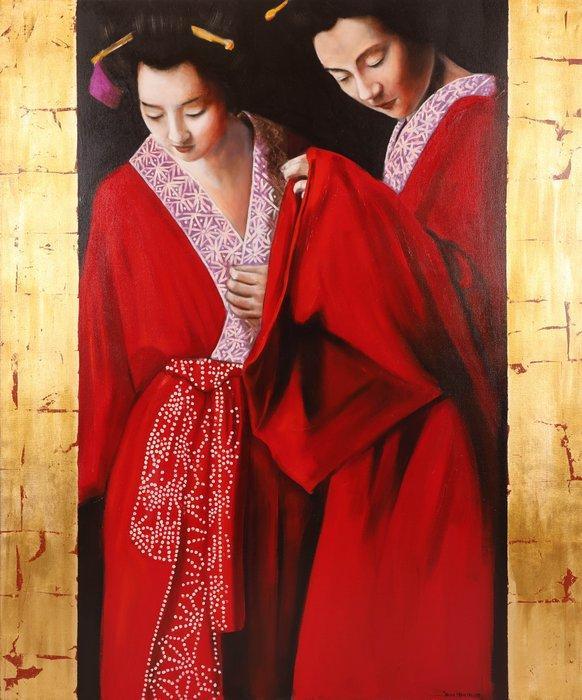 Louis Nagelkerke (1949) - Twee vrouwen in kimono, Antiek en Kunst, Kunst | Schilderijen | Modern