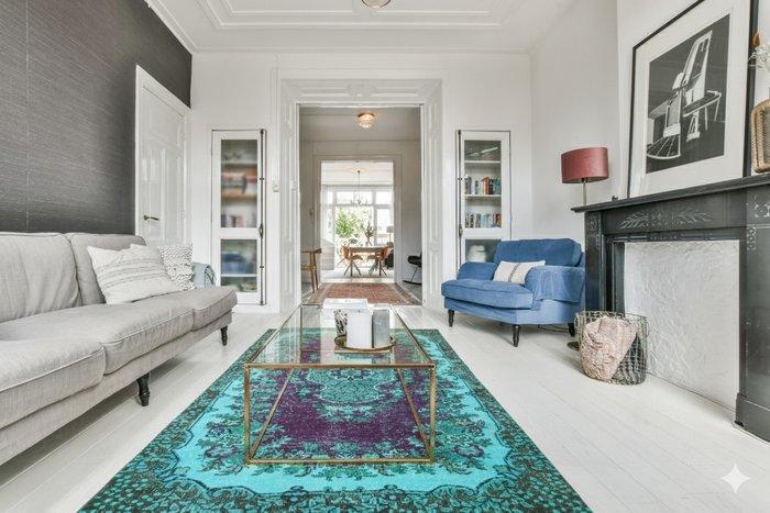 Turquoise vintage - Vloerkleed - 266 cm - 154 cm - met, Huis en Inrichting, Stoffering | Tapijten en Kleden