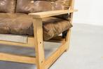 Sofa - Canvas, Hout, Leder - Vintage driezitsbank uit de