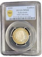 Koningin Juliana zilveren 1 gulden 1955 MS66 PCGS, 1 gulden, Koningin Juliana, Verzenden, Zilver