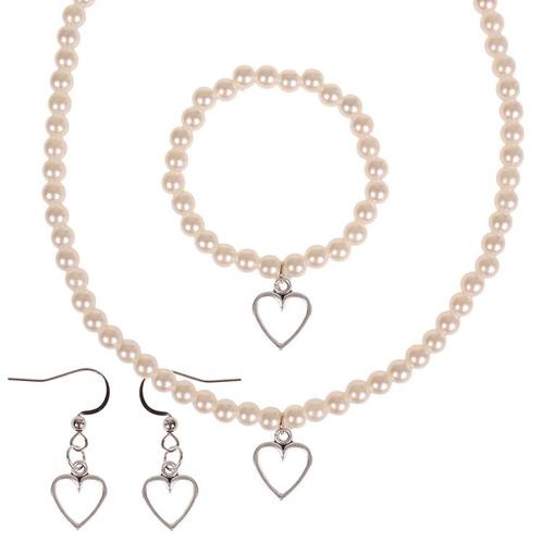 Set - Kinderketting, armbandje en oorbellen - ivoorkleurige, Sieraden, Tassen en Uiterlijk, Kettingen, Nieuw, Ophalen of Verzenden
