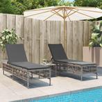 vidaXL Ligstoelen 2 st met kussens poly rattan grijs, Tuin en Terras, Ligbedden, Verzenden, Nieuw