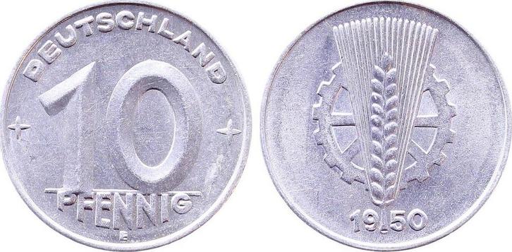 Duitsland 10 Pfennig Ddr 1950 E J 1503 vz+ aluminium, Postzegels en Munten, Munten | Europa | Niet-Euromunten, Verzenden