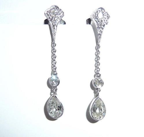 Oorbellen Platina - 0.94ct. tw. Diamant (Natuurlijk) -, Sieraden, Tassen en Uiterlijk, Oorbellen