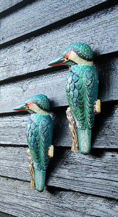 Beeld, kleurrijke wanddeco ijsvogels - 27 cm - gietijzer, Antiek en Kunst, Curiosa en Brocante