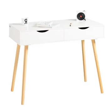 Bureau met 2 Lades – Compact MDF Werktafel Wit/Natuur 90 cm beschikbaar voor biedingen