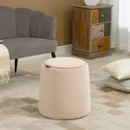 TRUUSK Ottoman Ronde Zitkruk Met Opbergruimte In Beige Fluwe, Verzenden, Nieuw