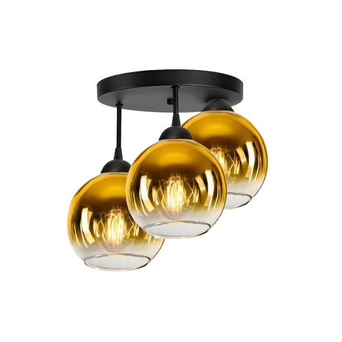 Plafondlamp Industrieel 3-Lamps Goud Bol Woonkamer, Slaapkam, Huis en Inrichting, Lampen | Plafondlampen, Nieuw, Glas, Metaal