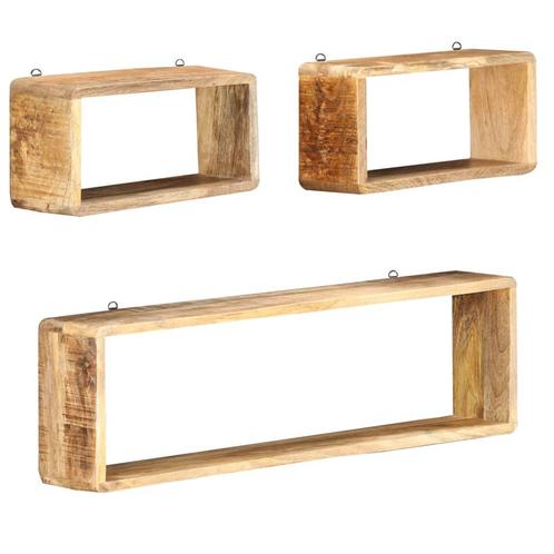 vidaXL 3-delige Wandschappenset kubus massief mangohout, Huis en Inrichting, Woonaccessoires | Wandplanken en Boekenplanken, Nieuw