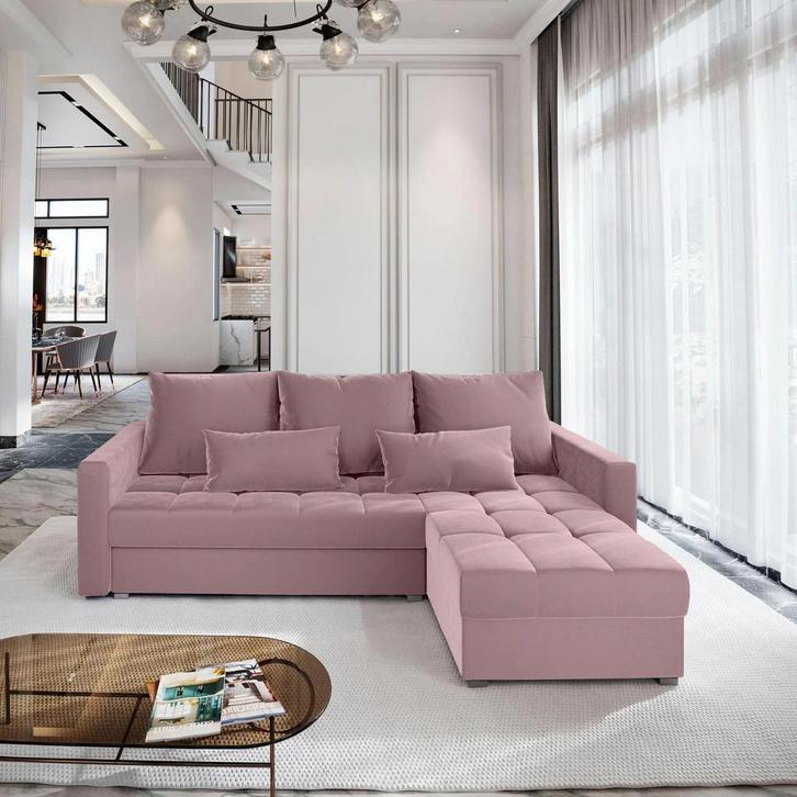 Hoekbank Kos met Opbergruimte Roze | Universeel | €449,-, Huis en Inrichting, Banken | Bankstellen, 200 tot 250 cm, 100 tot 125 cm
