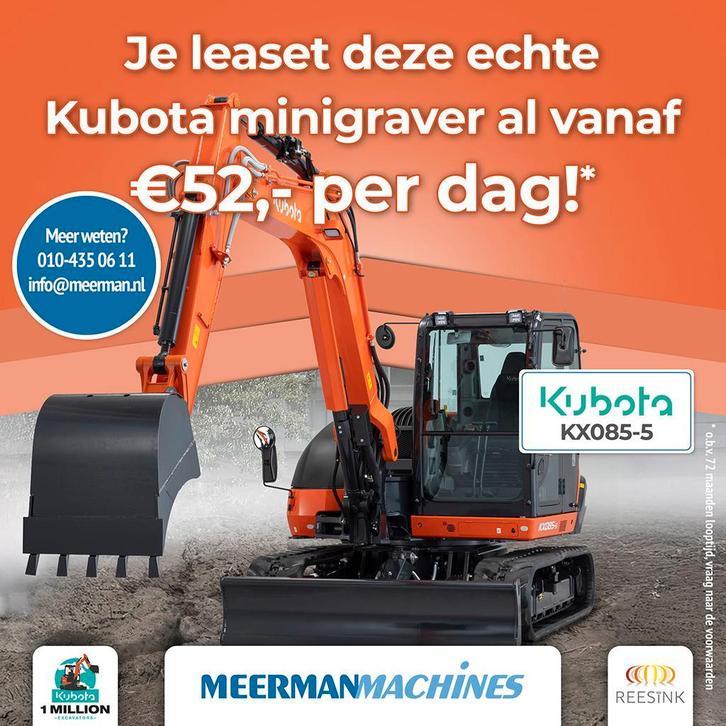 Kubota KX085-5 (Al vanaf €52,- per dag!), Zakelijke goederen, Machines en Bouw | Kranen en Graafmachines, Graafmachine