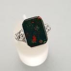 Zilver, Art Deco, Heliotroop(Bloodstone) - Ring - Zeldzaam.