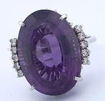 Ring - 18 karaat Witgoud Amethist - Diamant, Nieuw