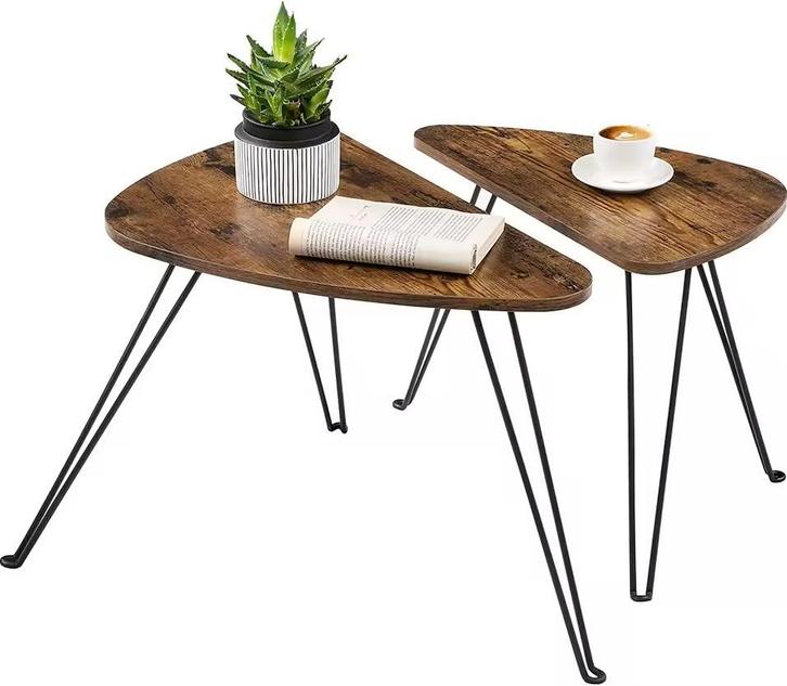 Bijzettafel Set van 2 – Industrieel Design – Vintage Bruin, Huis en Inrichting, Tafels | Bijzettafels, 45 tot 60 cm, 55 tot 75 cm