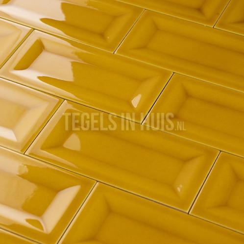 Wandtegel evolution in metro glans amber geel craquelé, Doe-het-zelf en Verbouw, Tegels, Wandtegels, Nieuw, 10 m² of meer, Keramiek