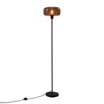 Retro vloerlamp zwart met brons glas - Bizle, Nieuw, Glas, Retro, 100 tot 150 cm