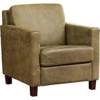 Leren fauteuil Smart - Kenia Olive (olijf) - Poten hout, Nieuw, Ophalen of Verzenden, Bohemian, Eigentijds, Modern, Retro, 50 tot 75 cm