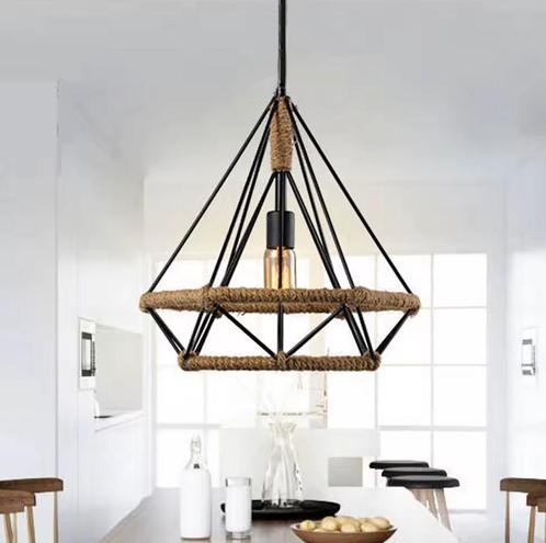 Mason Vintage Henneptouw Hanglamp – E27 – Industriele lamp, Huis en Inrichting, Lampen | Hanglampen, Nieuw, 75 cm of meer, Verzenden