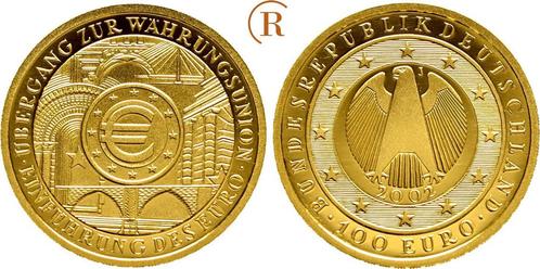 100 Euro Waehrungsunion 1/2 Unze Feingoud 2002 J Brd: goud, Postzegels en Munten, Munten en Bankbiljetten | Toebehoren, Verzenden