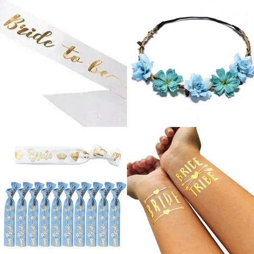 Vrijgezellenfeest set 24-delig blauw wit en goud, Kleding | Dames, Trouwkleding en Trouwaccessoires, Blauw, Nieuw, Accessoires