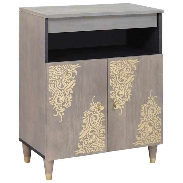 vidaXL Dressoir Grijs en Goud 60 x 33 x 75 cm Massief Mango, Huis en Inrichting, Woonaccessoires | Cd- en Dvd-rekken, Nieuw, Verzenden