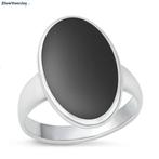 Zilveren grote ovale zwarte agaat steen ring, Sieraden, Tassen en Uiterlijk, Ringen, Nieuw, Zilver, Zwart, Verzenden