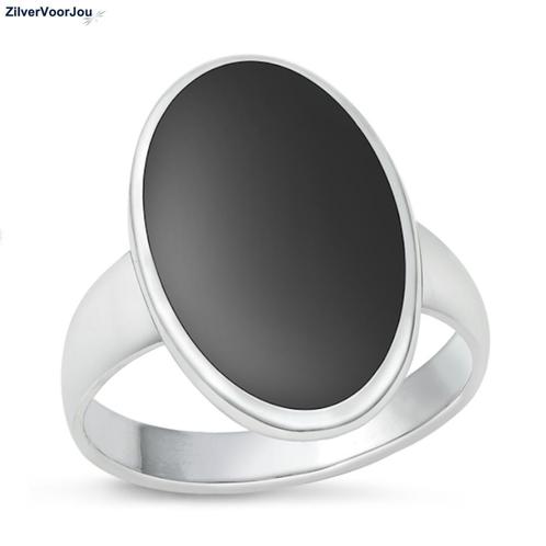 Zilveren grote ovale zwarte agaat steen ring, Sieraden, Tassen en Uiterlijk, Ringen, Zwart, Nieuw, Zilver, Verzenden
