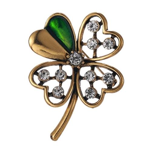 Fako Bijoux® - Broche - Klavertje Vier - Goud Strass -, Sieraden, Tassen en Uiterlijk, Broches, Verzenden