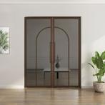 Dubbele stalen taatsdeur - Brons - 2 Vlaks rond - Rook glas, Minder dan 80 cm, Overige typen, Nieuw, Metaal