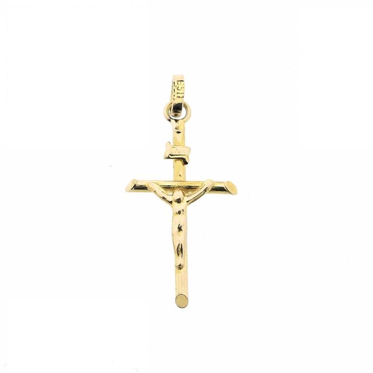 Gouden hanger van een kruis met corpus; INRI, Sieraden, Tassen en Uiterlijk, Bedels, Gebruikt, Overige merken, Goud, Ophalen of Verzenden