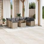 vidaXL 10-delige Loungeset met kussens poly rattan beige, Verzenden, Nieuw, Rotan, Loungeset