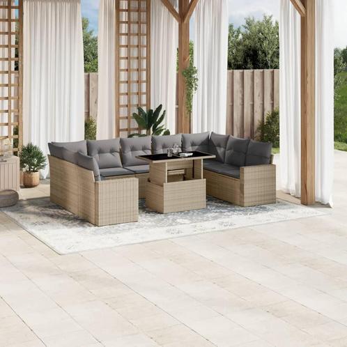 vidaXL 10-delige Loungeset met kussens poly rattan beige, Tuin en Terras, Tuinsets en Loungesets, Loungeset, Nieuw, Rotan, Verzenden