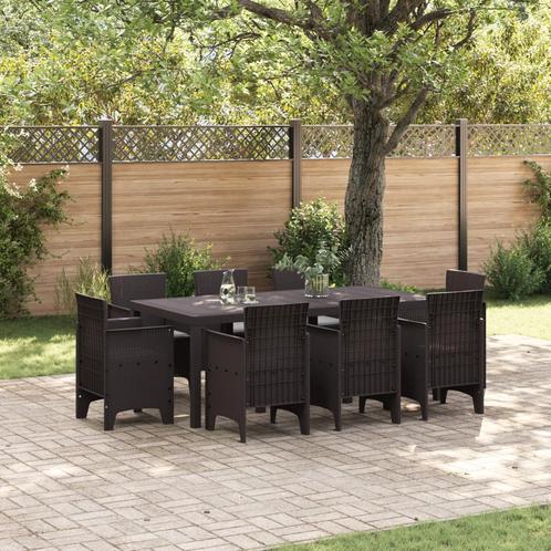 vidaXL Tuin Eetset 9 pcs Bruin Kunststof Rattan, Tuin en Terras, Tuinsets en Loungesets, Nieuw, Rotan, Verzenden