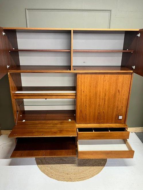 Hoog dressoir - bar - teakfineer - Highboard met verlichting, Antiek en Kunst, Kunst | Designobjecten