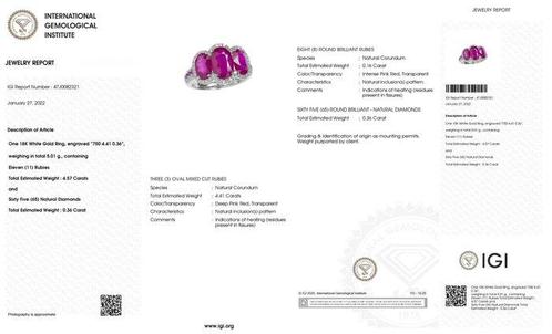 Cocktailring - 18 karaat Witgoud - 4.93ct. tw. Robijn -, Sieraden, Tassen en Uiterlijk, Antieke sieraden