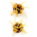 Zijdebloem corsage met gouden veren - Haarbloemen, Nieuw, Ophalen of Verzenden