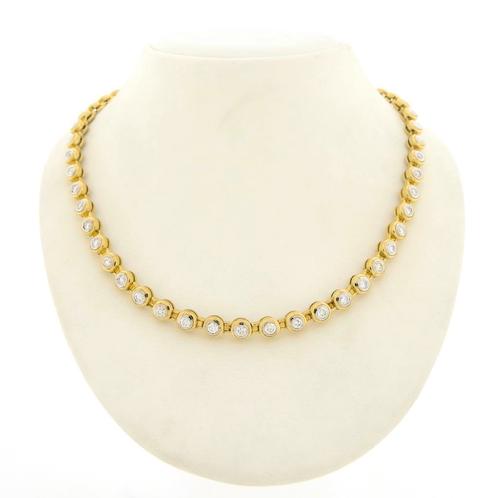 18 Krt. Bicolor gouden tennis collier met diamant 4,00 ct..., Sieraden, Tassen en Uiterlijk, Kettingen, Overige kleuren, Gebruikt
