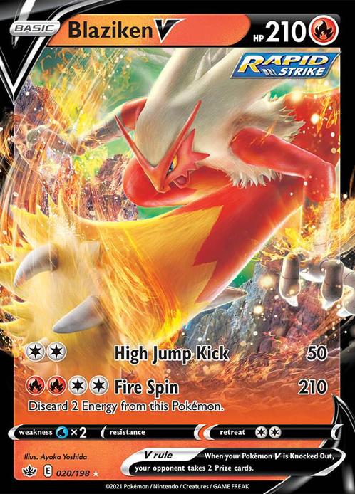 Blaziken V 020/198 Chilling Reign, Hobby en Vrije tijd, Verzamelkaartspellen | Pokémon, Losse kaart, Nieuw, Foil, Ophalen of Verzenden