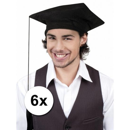 Geslaagd/ afstudeer hoedjes zwart 6x - Feesthoeden overig, Hobby en Vrije tijd, Feestartikelen, Ophalen of Verzenden